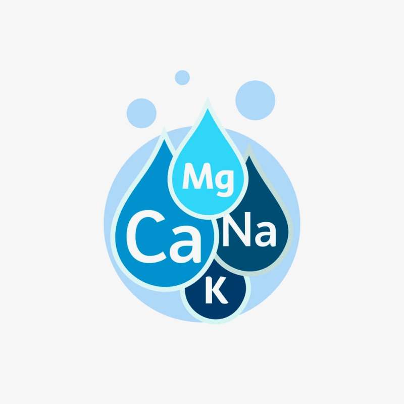 Electrolyte icon, water droplet images with minerals - magnesium, calcium, potassium.